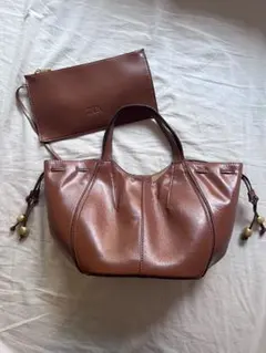 ZARA ハンドバッグ ブラウン ポーチ付き