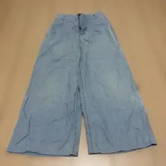 ライトブルー ワイドパンツ ウエストゴム