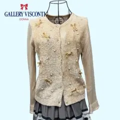 ギャラリービスコンティ　ベージュパールリボン付きカーディガン3