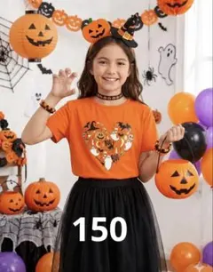 SHEIN ハロウィン柄 半袖Tシャツ オレンジ 12Y