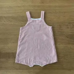 プチバトー　赤と白ストライプ オーバーオール 18M