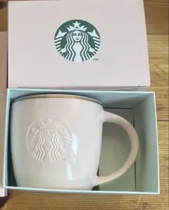 スターバックス　ギフトボックス入りロゴマグピンクベージュゴールドリム355ml