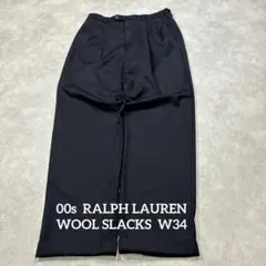 00s RALPH LAUREN 2タック 光沢ワイドスラックス 黒 W34
