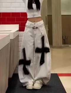 y2k ホワイトデニム バギーパンツ