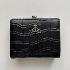 Vivienne Westwood がま口 二つ折り財布 黒 クロコ型押しのサムネイル
