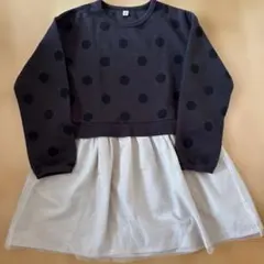 ドット柄七分袖ワンピース