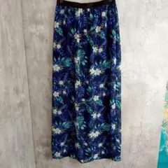 【H&M】ブルー系のロングスカート　ハイビスカス柄　ウエストゴム　S