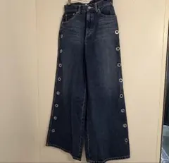 美品 EVRIS デニム サイドボタン付き ワイドデニムパンツ