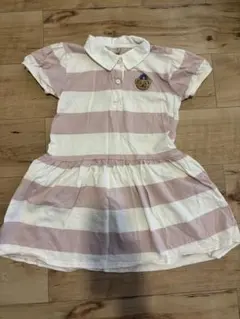 【petit main】ピンクと白のストライプ 半袖ワンピース