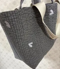 ハンドメイド　ヌビバッグ ハート刺繍キルティング 2way ダブルハンドル