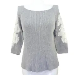 MAJESTICLEGON フラワー レーシー スリーブニット グレー M