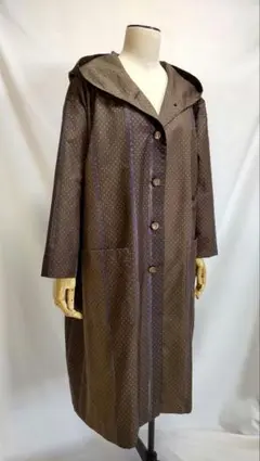 本場大島紬 ドット柄 フード付きロングコート