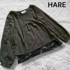 【HARE ハレ】レディース ダークグリーン 長袖ブラウス 迷彩