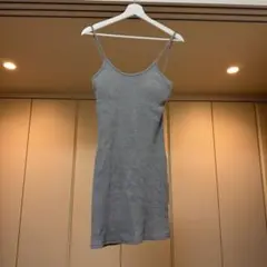 【わんちゃん散歩コーデに】グレー リブ編み キャミワンピース