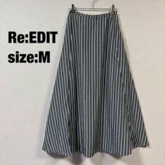 Re:EDIT ストライプ柄フレアロングスカート チャコールグレー M 美品のサムネイル