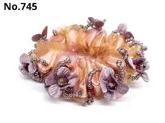 ハンドメイド お花 シュシュ ヘアゴム フラワー ビーズ ピンク745