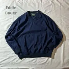 00sEddieBauerGOLFナイロンプルオーバーVネックダーク紺ロゴ刺繍