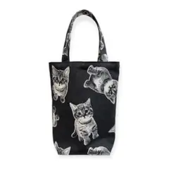 トートバッグ エコバッグ サブバックハンドメイド 猫 猫柄 黒地×グレー