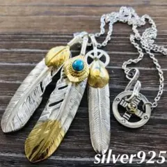 silver925 上金ハートフェザー ターコイズフェザー ネックレス セット