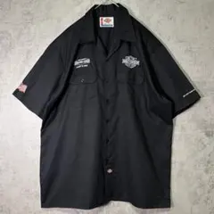 希少 Dickies ハーレー 両面刺繍 ワークシャツ 黒 ニカラグア製 美品のサムネイル