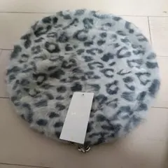 ベレー帽　豹柄　ヒョウ柄　黒　白　 帽子　ブラック