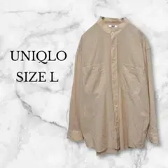 ユニクロ　バンドカラーシャツ　ストライプ　コットン100% オレンジ　L