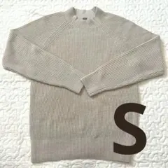 UNIQLO リブニット クルーネック 長袖 ベージュ セーター S 春ニット