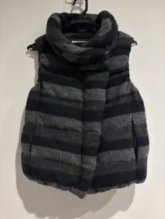 blanc basque ダウン　グレーとネイビーのボーダーダウンベスト
