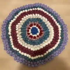 ハンドメイド　カラフル円形編み物クッションカバー　マット