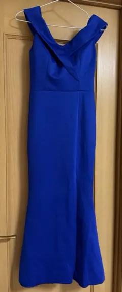 ブルー オフショルダードレス