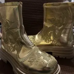 ゴールド 刺繍 ドラゴン 龍 ブーツ　23㎝