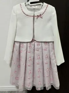 ホワイト ピンク 花柄刺繍ドレス 130cm