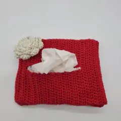 ハンドメイド レース編み ポケットティッシュケース レッド ラメ 花柄 92