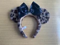 ディズニー　ミニーちゃんリボン付きヒョウ柄カチューシャ