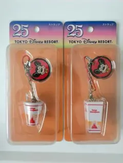 ディズニー 25周年ストラップ ポップコーンドリンク　レトロ　ミニチュア