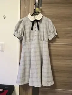 Ank Rouge 水色系チェック 襟付きワンピース