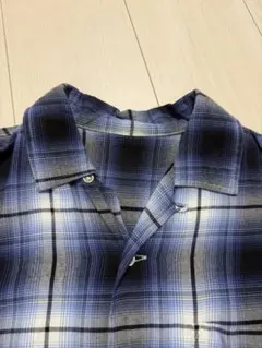 50s 60s ブルー系オンブレチェック レーヨンシャツ ブランド不明
