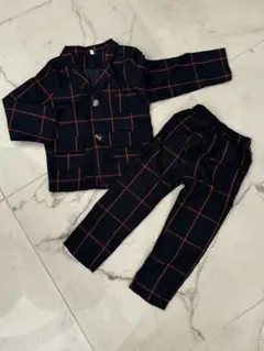 【未使用】ネイビー×赤チェック スーツセット 100cm
