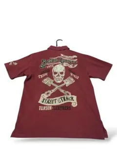 VANSON メンズM コットン100% Tシャツ生地 ポロシャツ スカル 刺繍のサムネイル