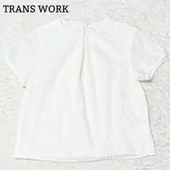 良品◎トランスワーク レース半袖カットソー 洗える トップス 通勤 L ホワイト