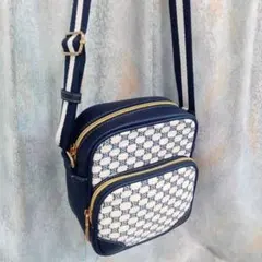 美品 ネイビー/ホワイト ショルダーバッグ