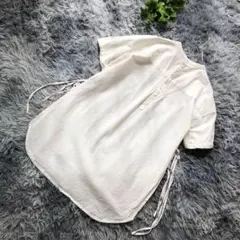 classicalelf【L相当】インド製 綿 ホワイト リボン シャツ 春夏◎