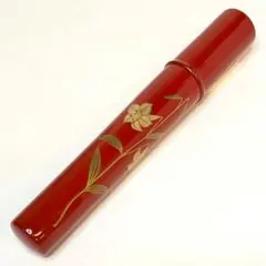 香筒 ペン入れ 百合 磨蒔絵 朱塗り 長さ約13.5cm 筒 線香筒 新品 漆芸