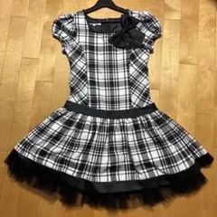 フォーマルワンピ　黒白チェック ふんわりチュニック付き　発表会　結婚式