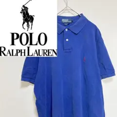 【ロゴ刺繍】ラルフローレン　ボタン付き半袖シャツ 紺色　ポロシャツ XL 半袖
