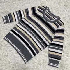 極美品　キャラオルクス　七分袖ニット　ボーダー　綿　カシミヤ混　日本製　9 M