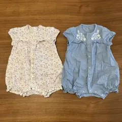 アカチャンホンポ カバーオール 半袖ロンパース 60 女の子 花 刺繍