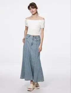 GUライトデニムフレアマキシスカート