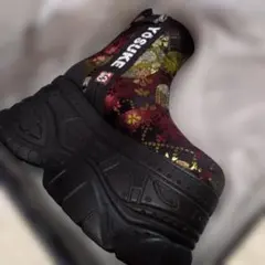 YOSUKE 花柄 厚底ブーツ 赤金