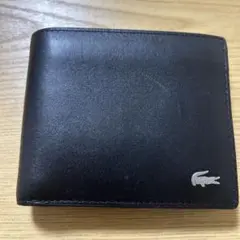 LACOSTE 黒 レザー 二つ折り財布